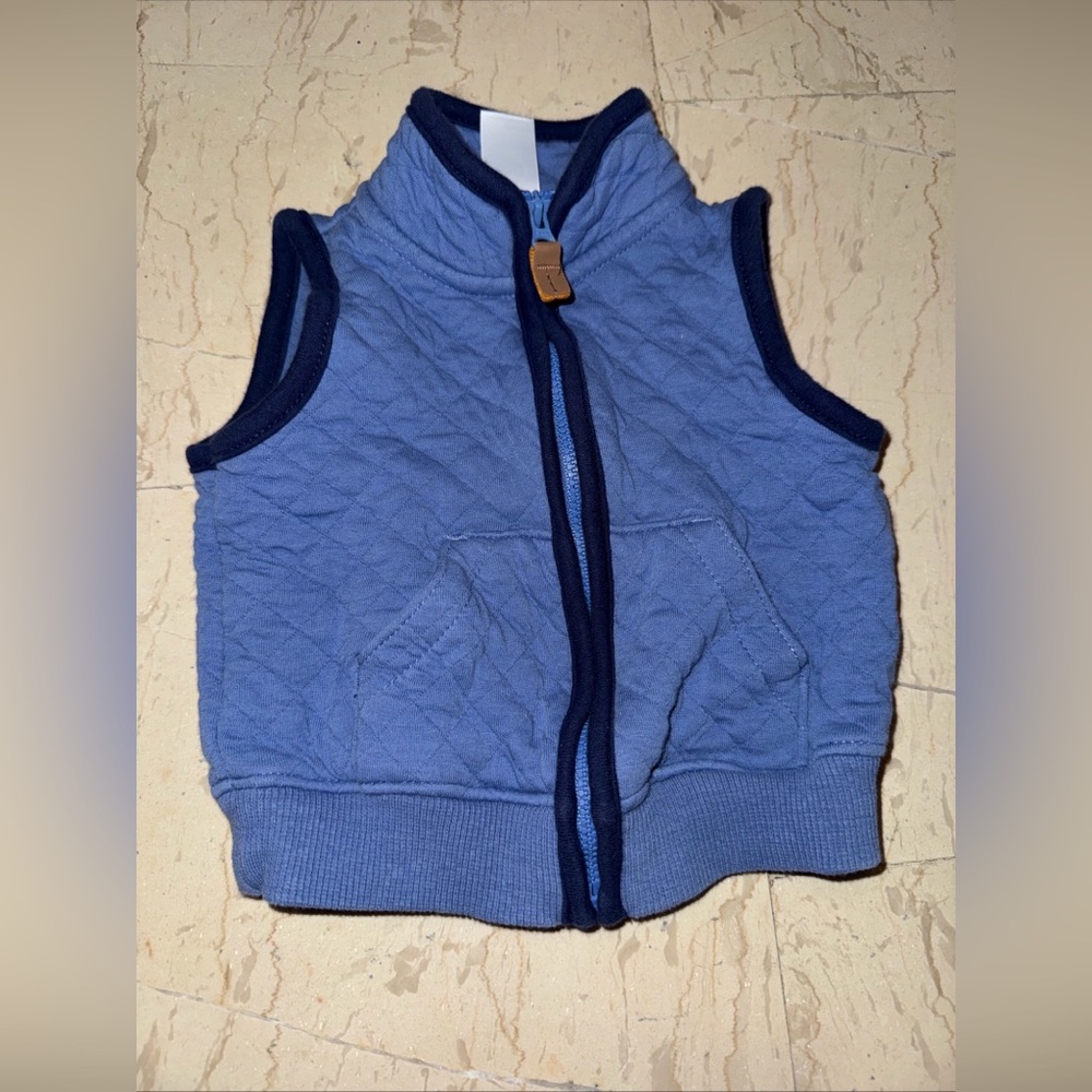 Baby Boy CARTER’s Light Blue Quilted Zip Up Sleeveless Vest Sz 6 Month EUC